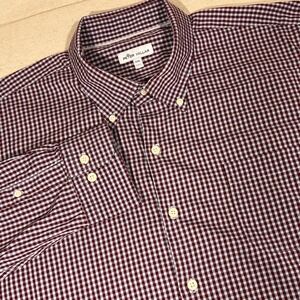 Peter Millar Mens XXL Blue/Burgundy Gingham Shirt‎ Cotton Silk Blend Stretch